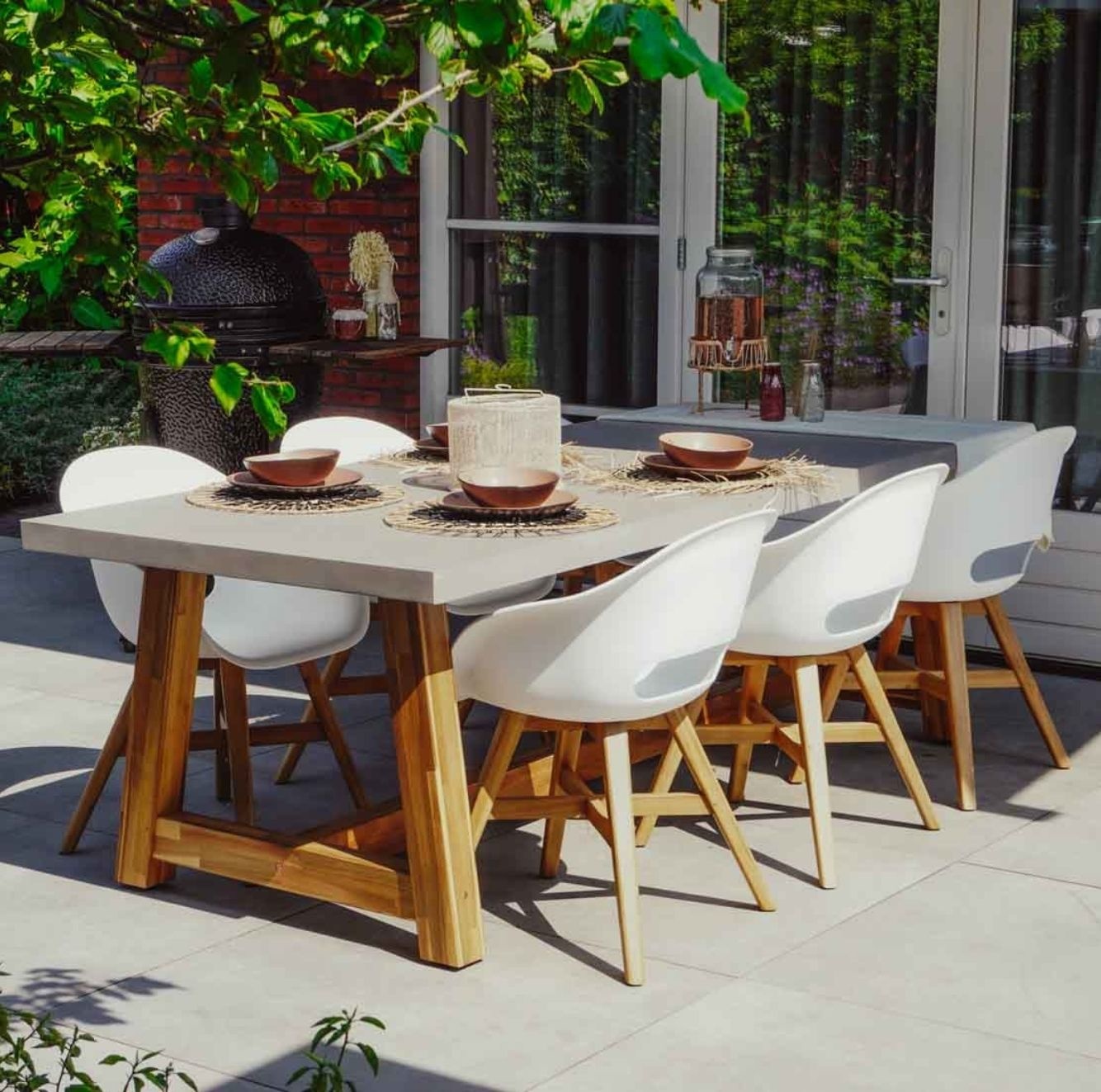 Veltis/Karlstad wit dining tuinset | 6 personen | betonlook + kunststof | 250cm