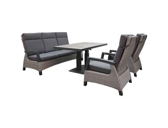 Prato Brick stoel-bank loungeset - verstelbaar 5 personen | aluminium + wicker | grijs | 4-delig