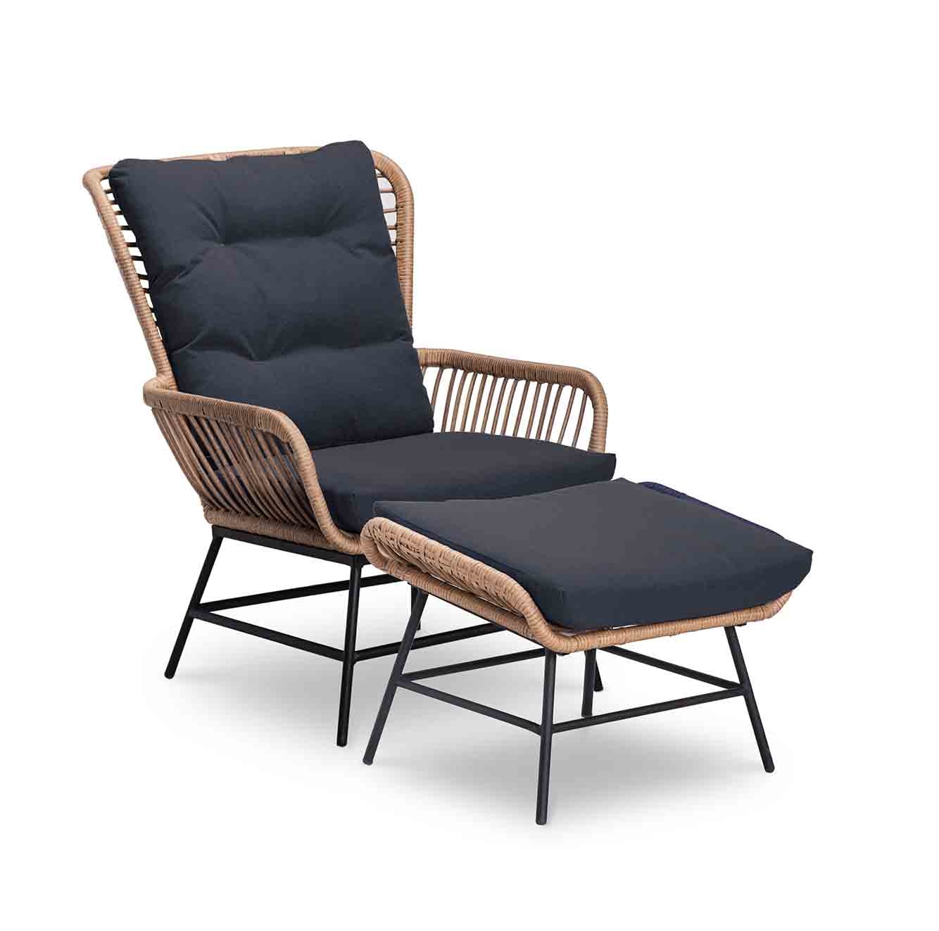 Dex loungestoel tuin met voetenbank | wicker + aluminium | Bamboo antraciet afbeelding