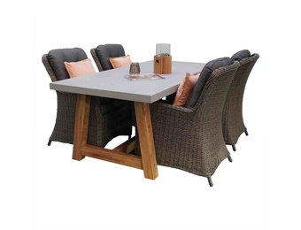 Veltis/Madrid Ash Grey dining tuinset | 4 personen | betonlook + wicker | 200cm