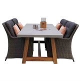 Veltis/Madrid Ash Grey dining tuinset | 4 personen | betonlook + wicker | 200cm