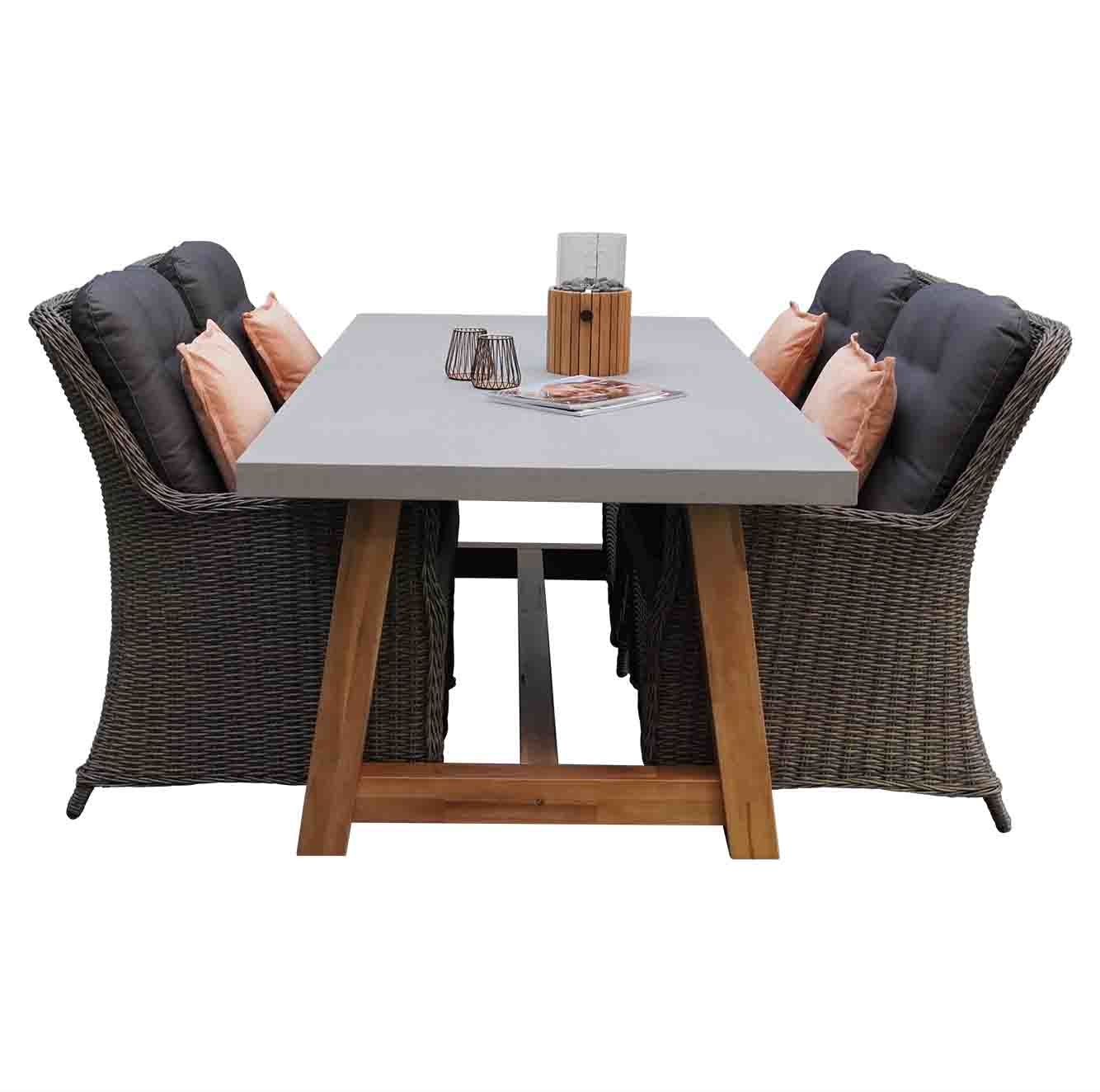 Veltis/Madrid Ash Grey dining tuinset | 4 personen | betonlook + wicker | 200cm