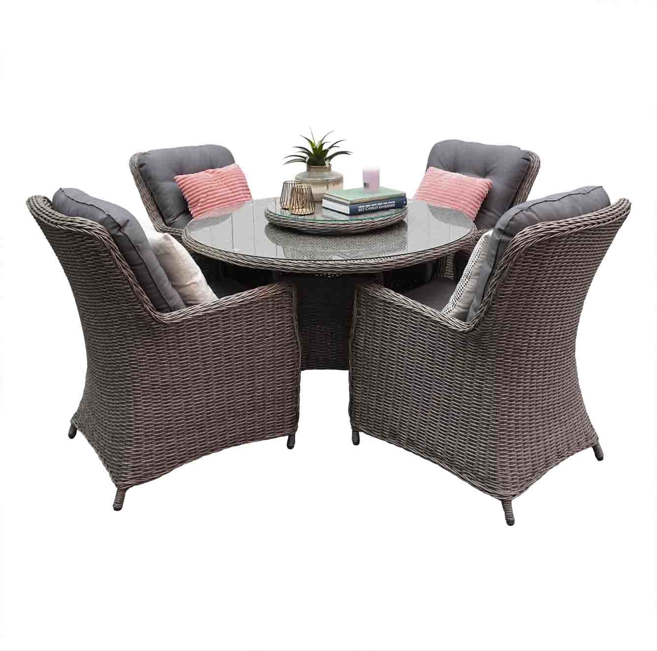Denza Furniture Elip 140cm rond Blended Brown 5-delig - Budget Tuinmeubelen