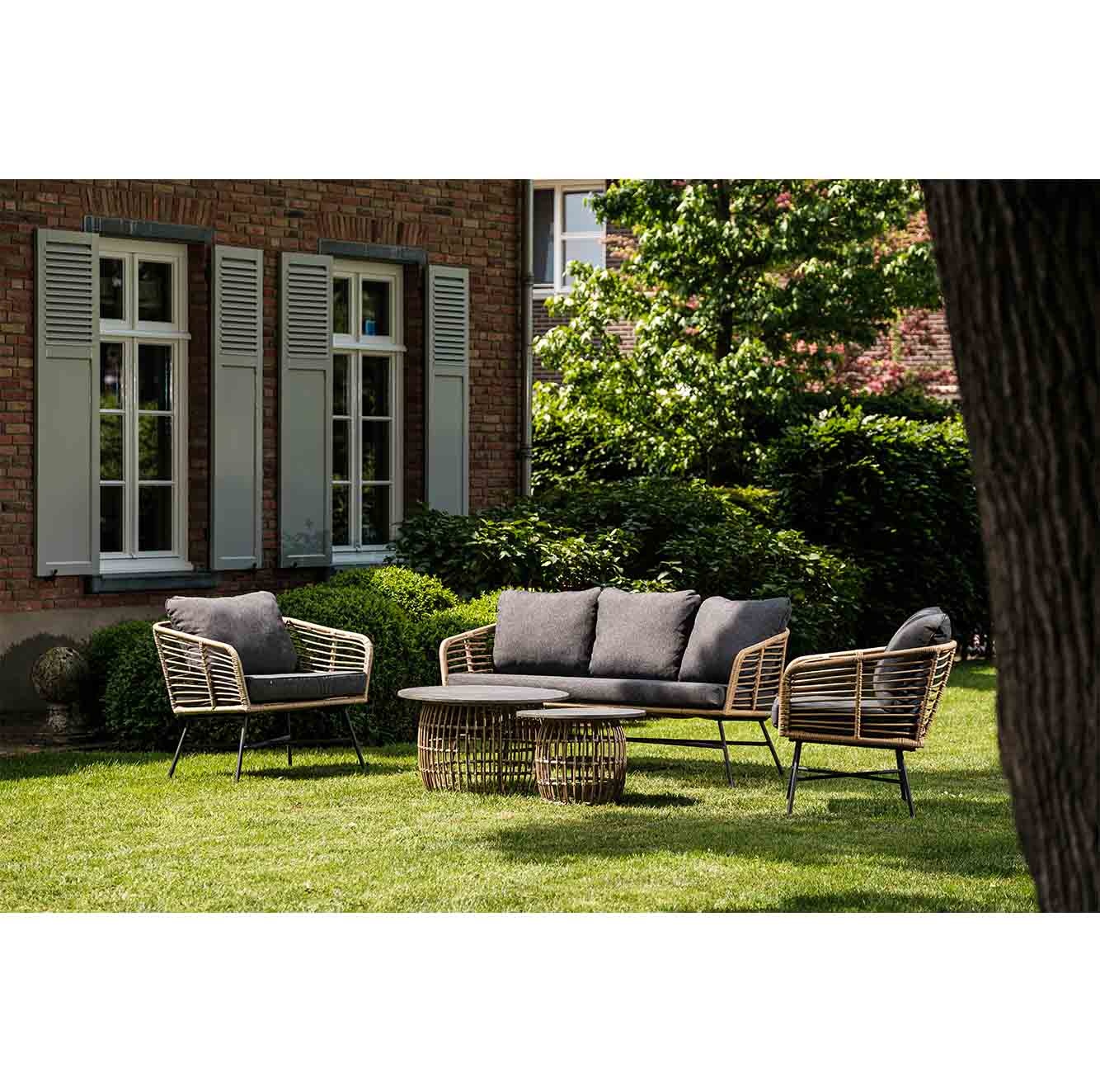 Flow stoel-bank loungeset 5 personen | wicker + betonlook | bamboo antraciet | 3-delig