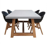 Veltis/Karlstad zwart dining tuinset | 4 personen | betonlook + kunststof | 200cm