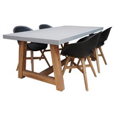 Veltis/Karlstad zwart dining tuinset | 4 personen | betonlook + kunststof | 200cm