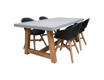 Veltis/Karlstad zwart dining tuinset | 4 personen | betonlook + kunststof | 200cm