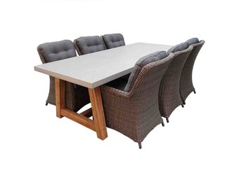 Veltis/Madrid Ash Grey dining tuinset | 6 personen | betonlook + wicker | 250cm