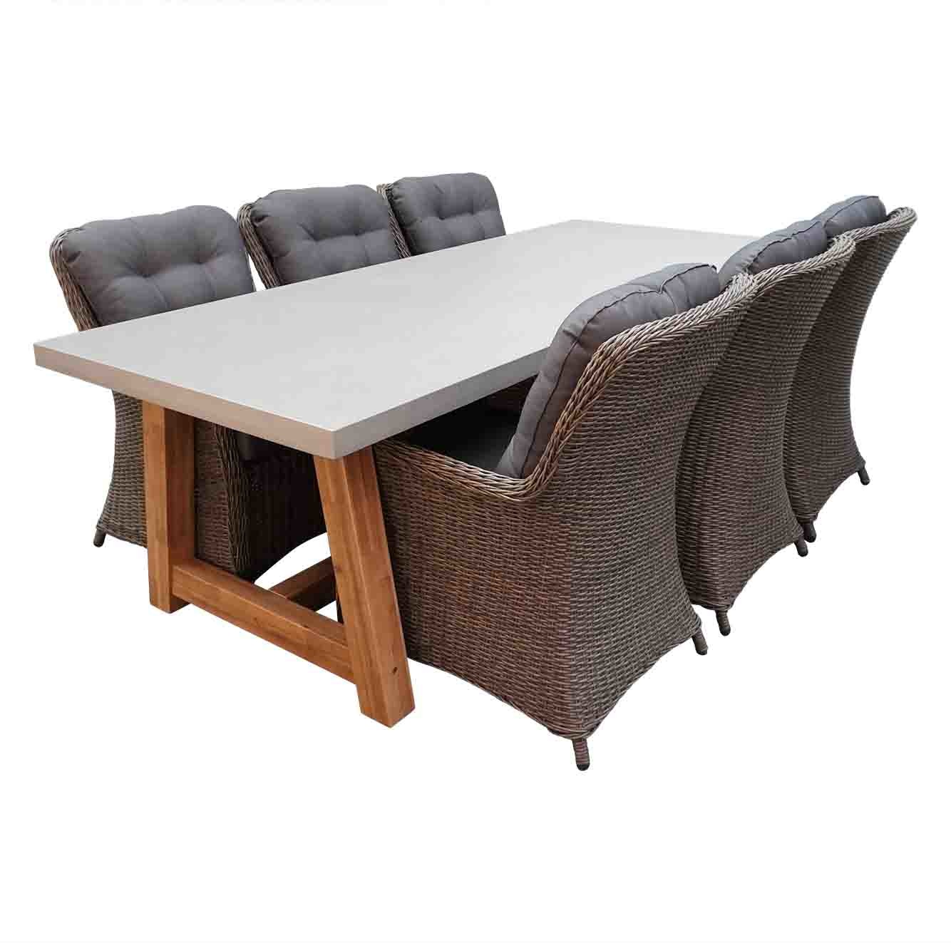 Veltis/Madrid Ash Grey dining tuinset | 6 personen | betonlook + wicker | 250cm