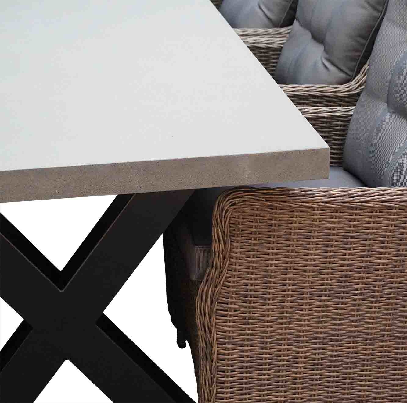 Lyon/Madrid Ash Grey dining tuinset | 6 personen | betonlook + wicker | 250cm