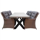 Lyon/Madrid Ash Grey dining tuinset | 6 personen | betonlook + wicker | 250cm