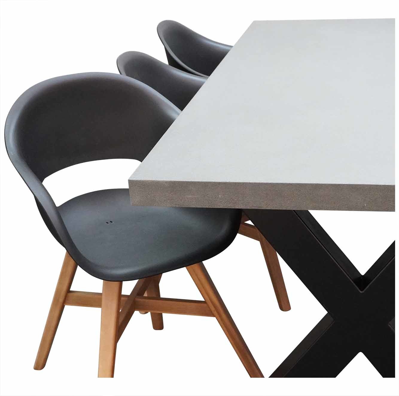 Lyon/Karlstad zwart dining tuinset | 6 personen | betonlook + kunststof | 250cm