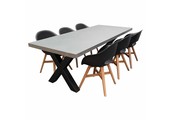 Lyon/Karlstad zwart dining tuinset | 6 personen | betonlook + kunststof | 250cm