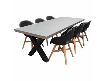 Lyon/Karlstad zwart dining tuinset | 6 personen | betonlook + kunststof | 250cm