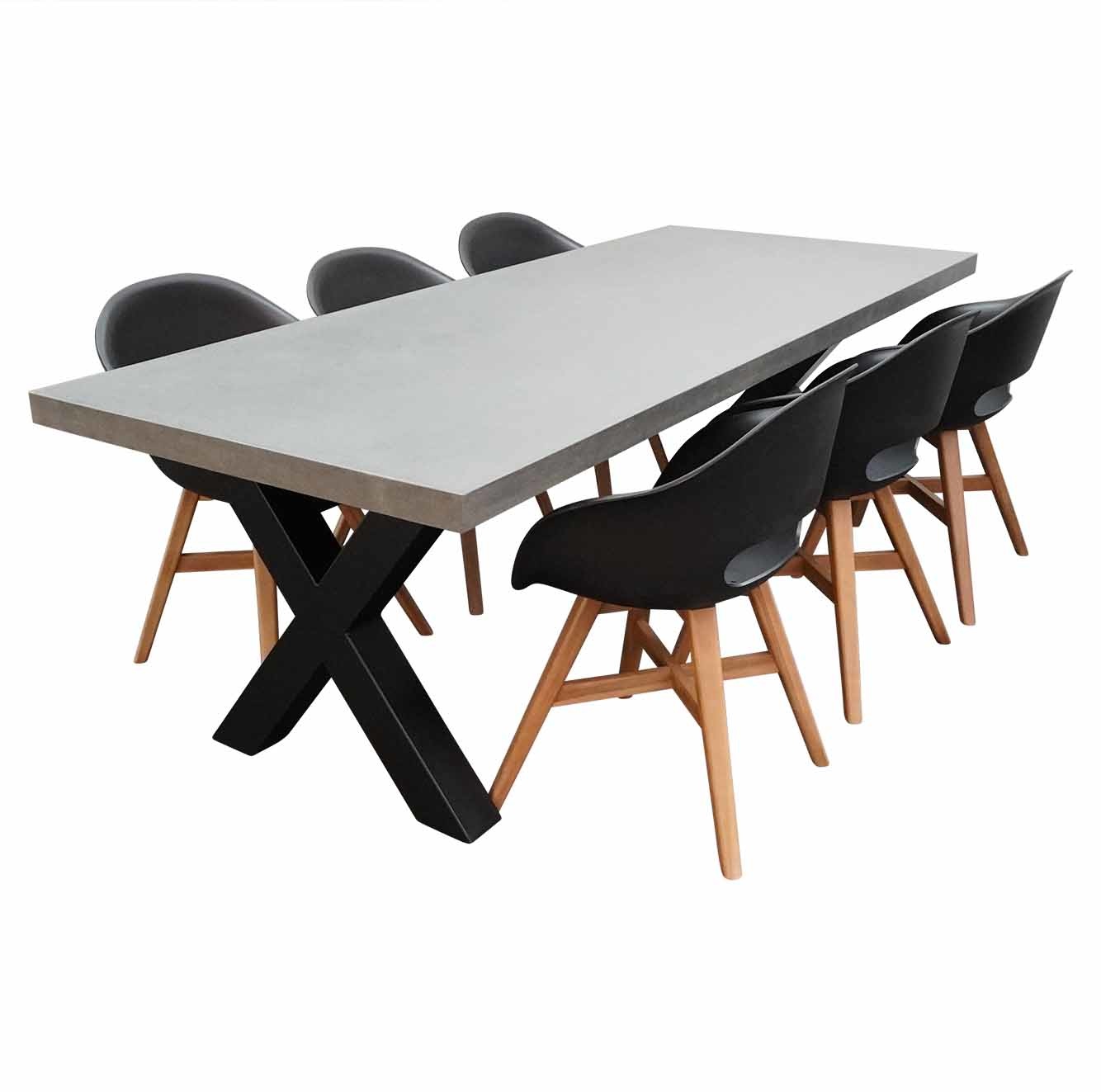 Lyon/Karlstad zwart dining tuinset | 6 personen | betonlook + kunststof | 250cm