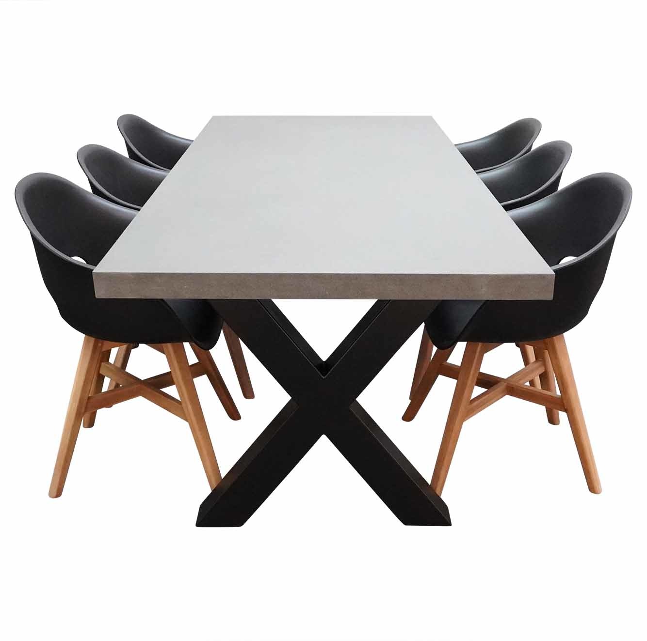 Lyon/Karlstad zwart dining tuinset | 6 personen | betonlook + kunststof | 250cm