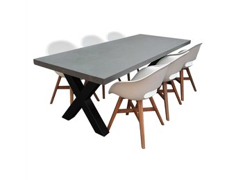 Lyon/Karlstad wit dining tuinset | 6 personen | betonlook + kunststof | 250cm