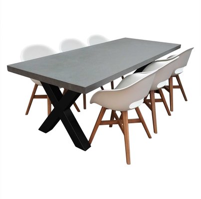 Lyon/Karlstad wit dining tuinset | 6 personen | betonlook + kunststof | 250cm