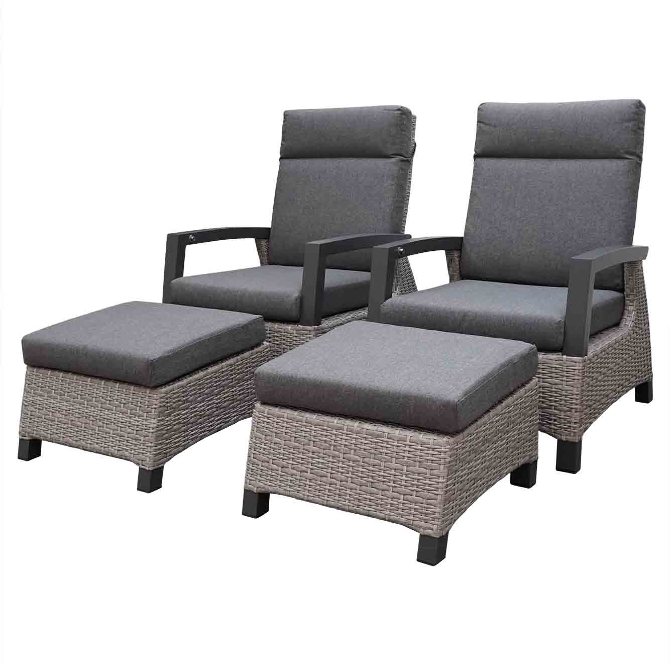 Prato Brick lounge balkonset 4-delig | aluminium + wicker | verstelbaar | grijs