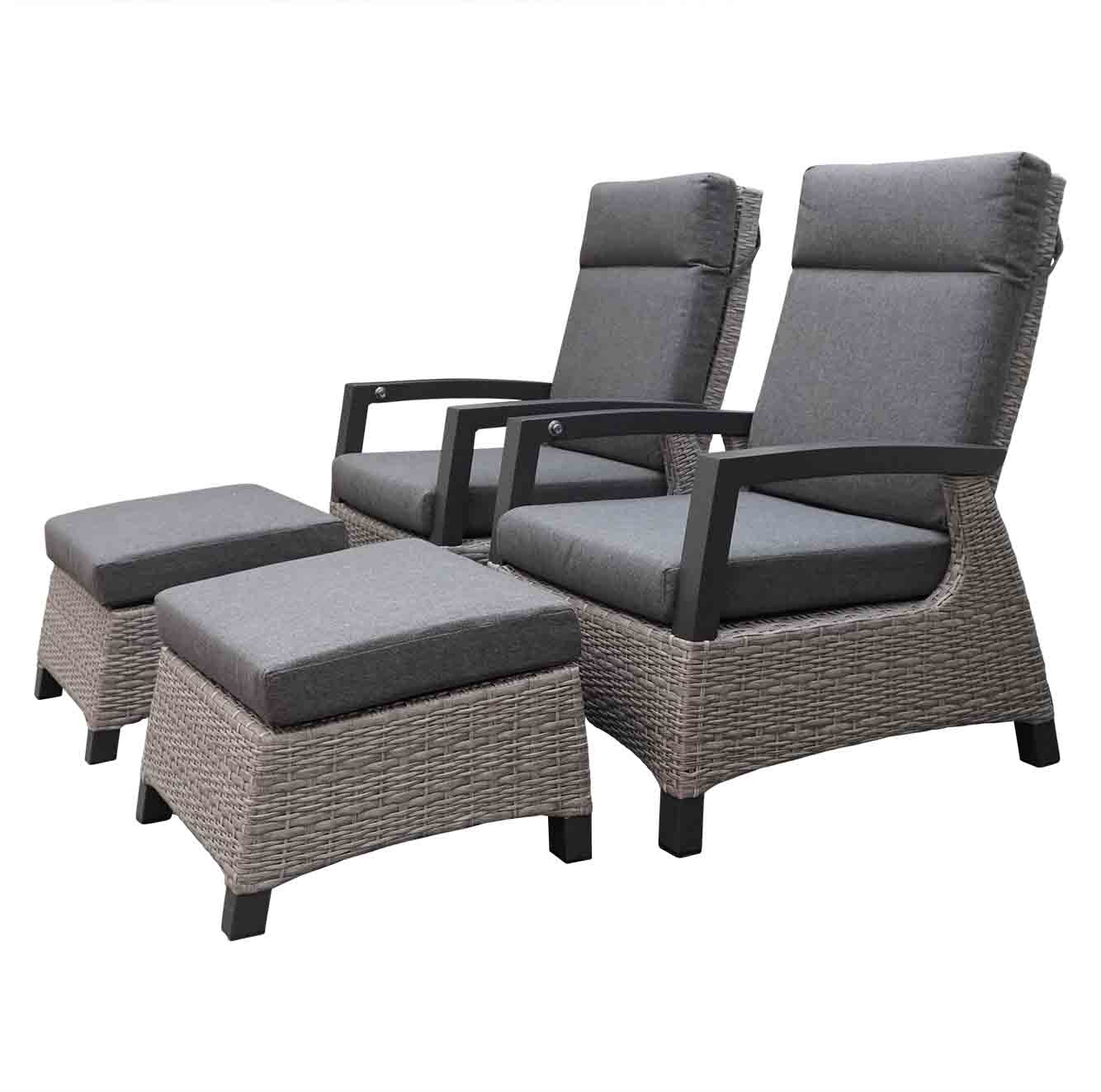 Prato Brick lounge balkonset 4-delig | aluminium + wicker | verstelbaar | grijs