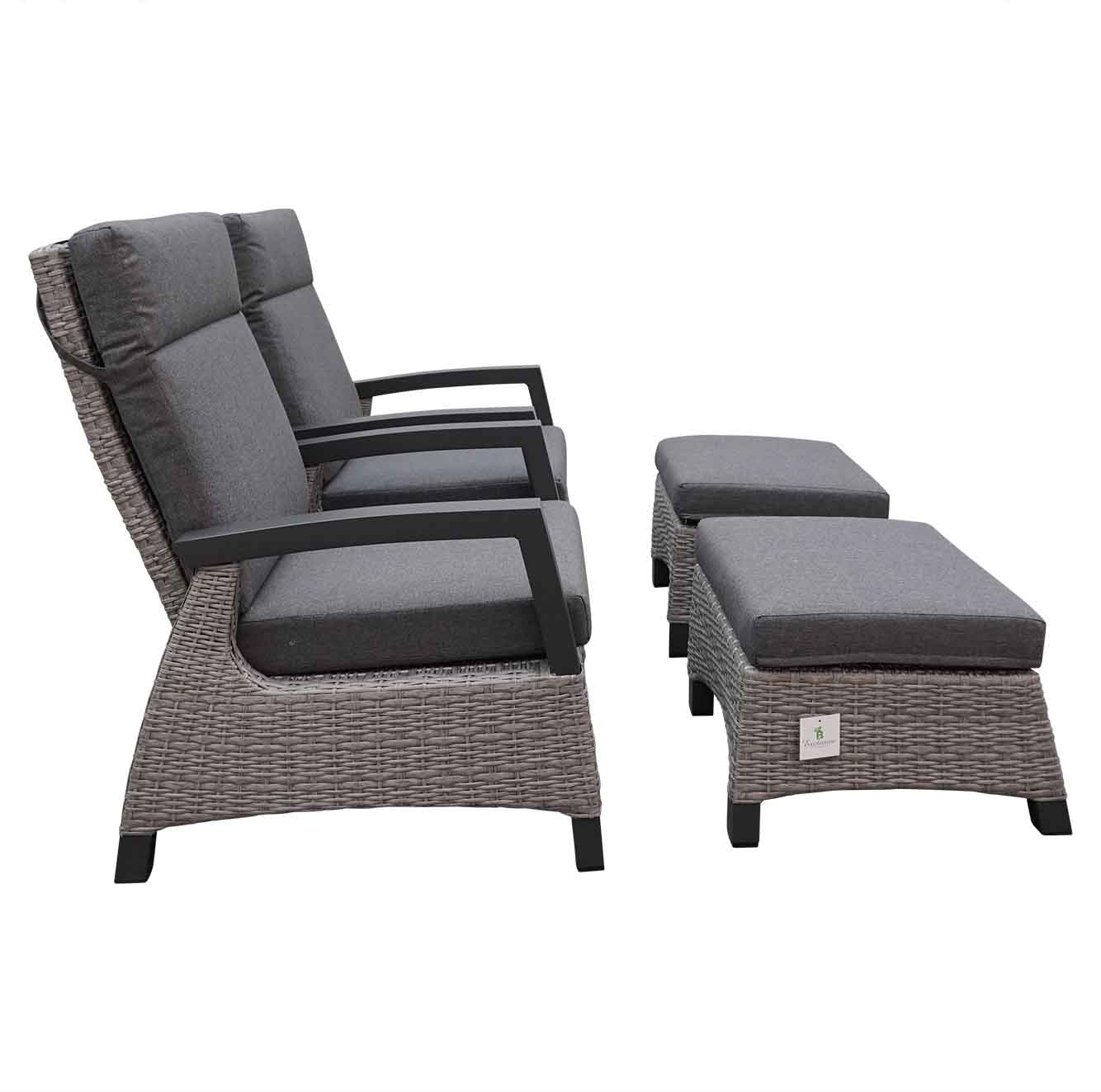 Prato Brick lounge balkonset 4-delig | aluminium + wicker | verstelbaar | grijs