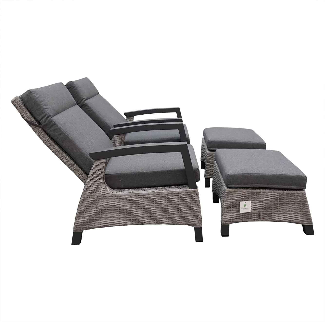 Prato Brick lounge balkonset 4-delig | aluminium + wicker | verstelbaar | grijs