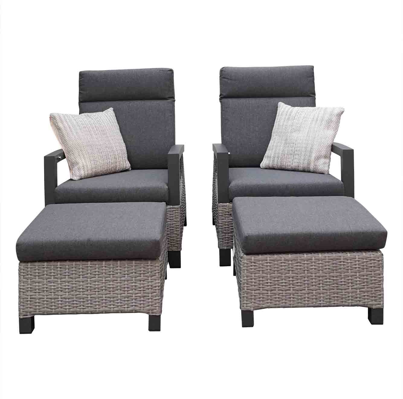 Prato Brick lounge balkonset 4-delig | aluminium + wicker | verstelbaar | grijs
