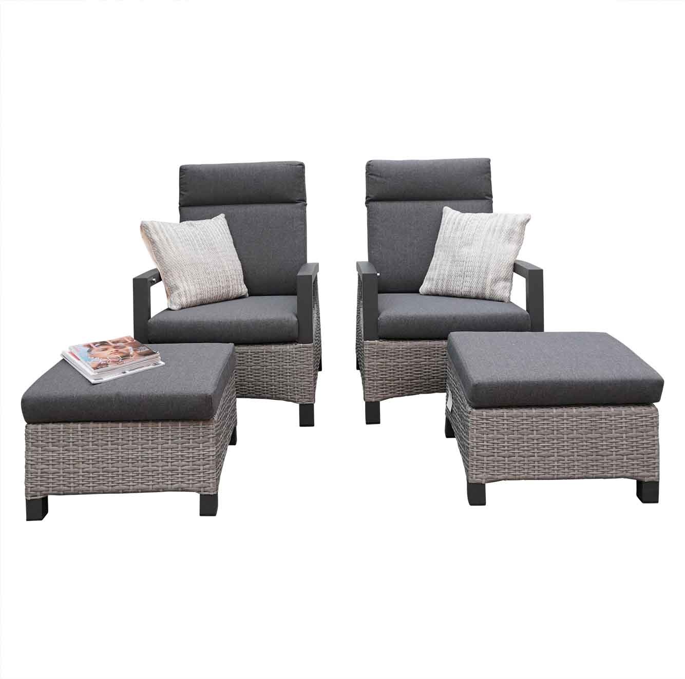 Prato Brick lounge balkonset 4-delig | aluminium + wicker | verstelbaar | grijs