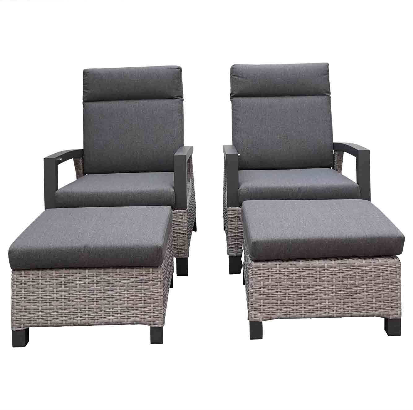 Prato Brick lounge balkonset 4-delig | aluminium + wicker | verstelbaar | grijs