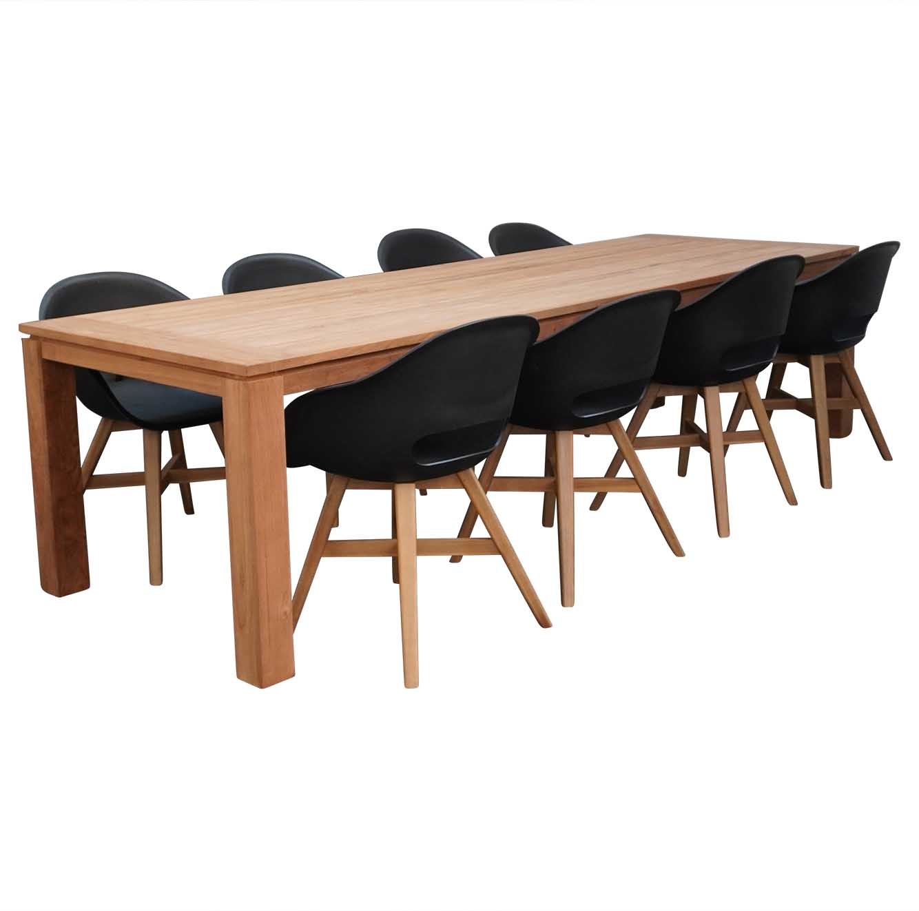 Kensington/Karlstad zwart Teak dining tuinset 9-delig