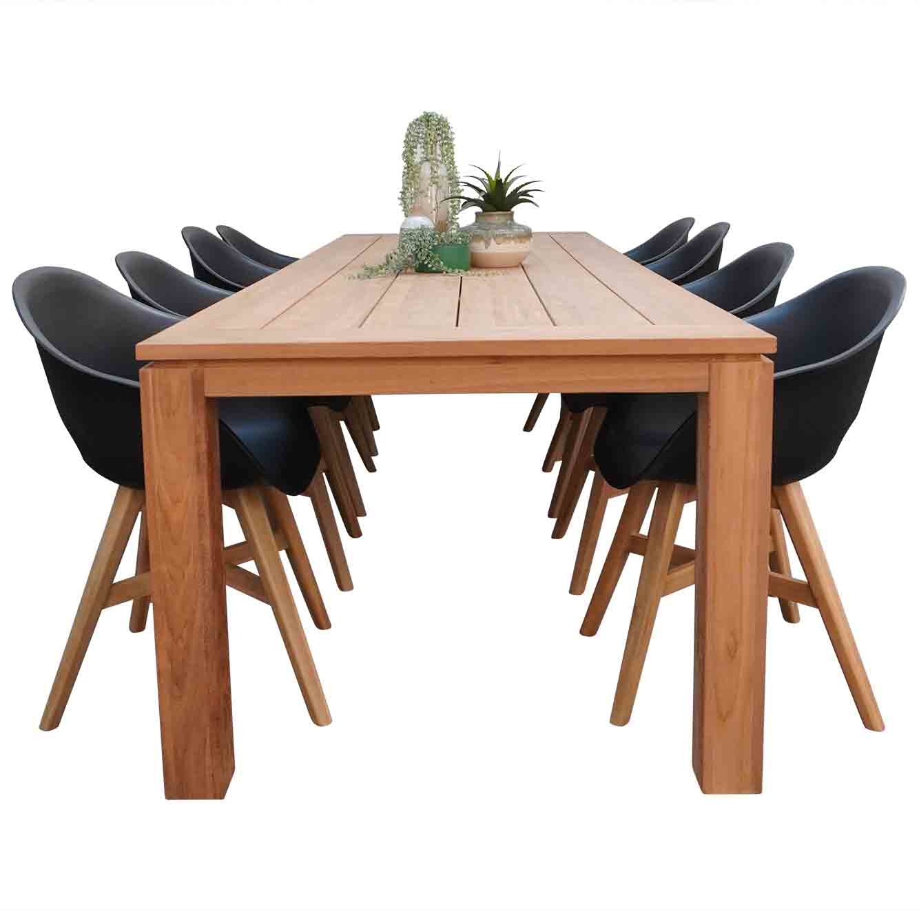 Kensington/Karlstad zwart Teak dining tuinset 9-delig