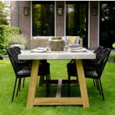 Veltis/Seville zwart dining tuinset | 4 personen | betonlook + touw | 200cm