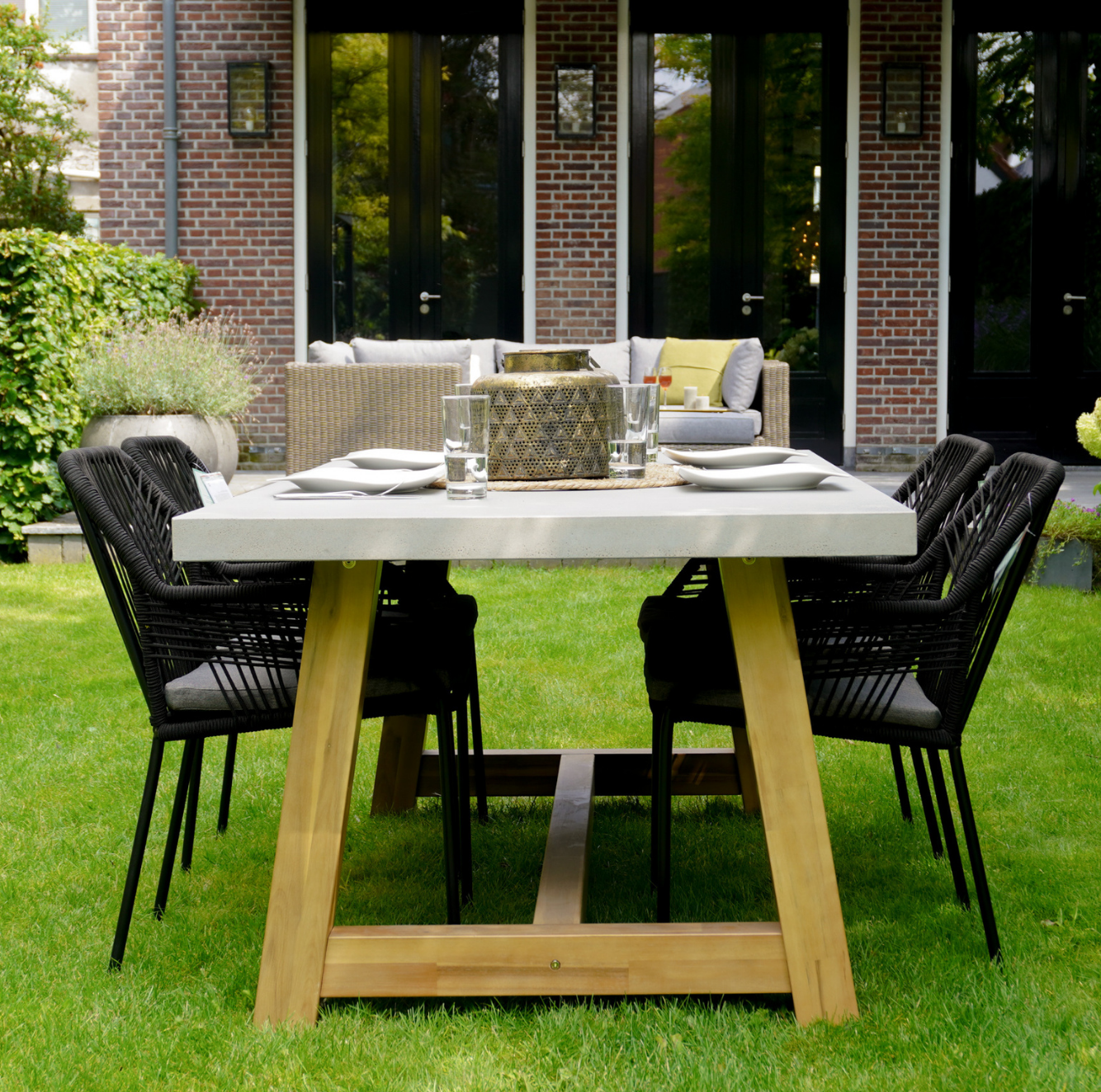 Veltis/Seville zwart betonlook dining tuinset 5-delig 200x100cm