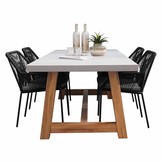 Veltis/Seville zwart dining tuinset | 4 personen | betonlook + touw | 200cm