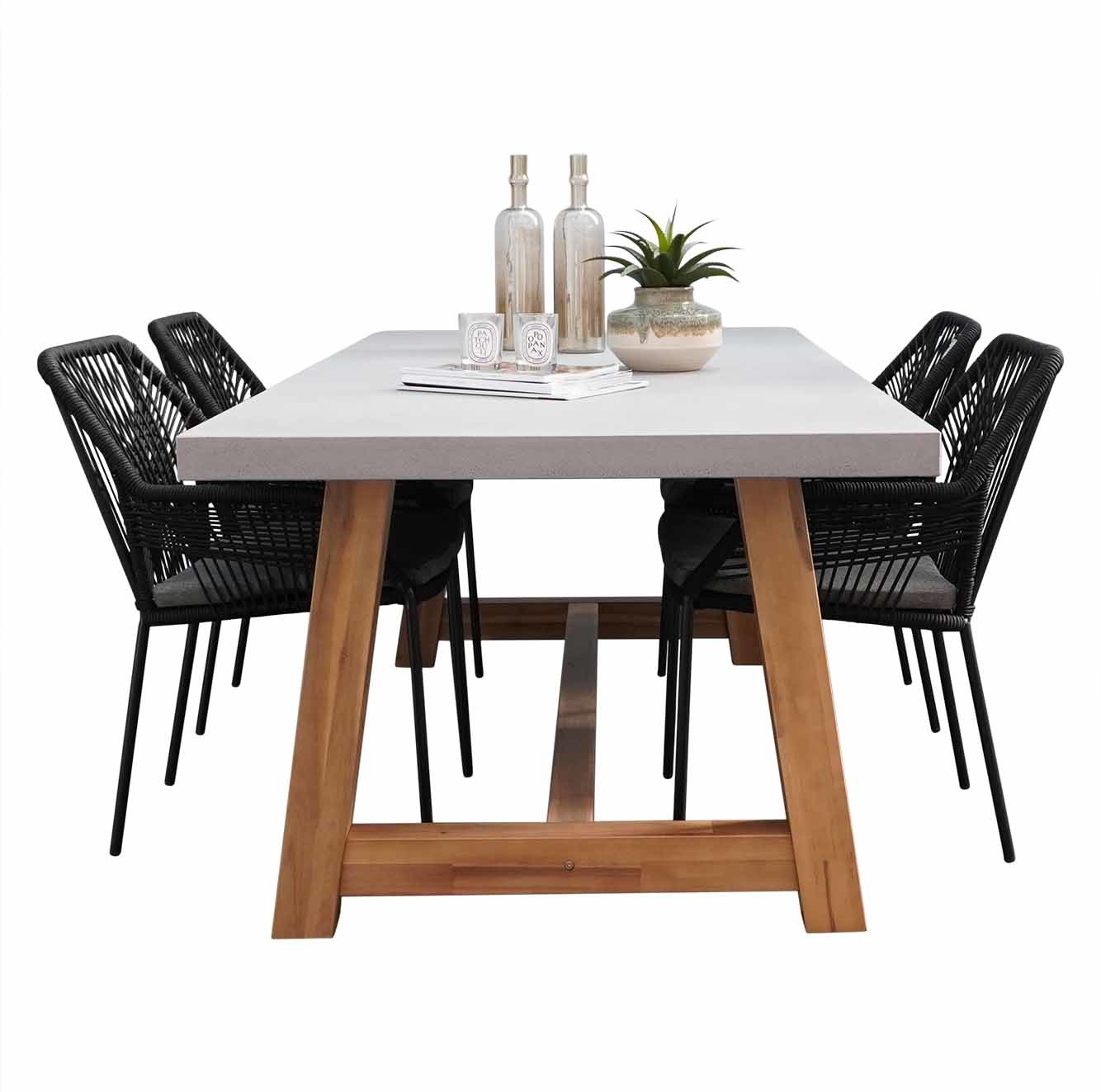 Veltis/Seville zwart betonlook dining tuinset 5-delig 200x100cm