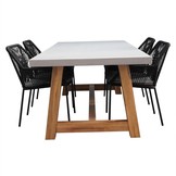 Veltis/Seville zwart dining tuinset | 4 personen | betonlook + touw | 200cm