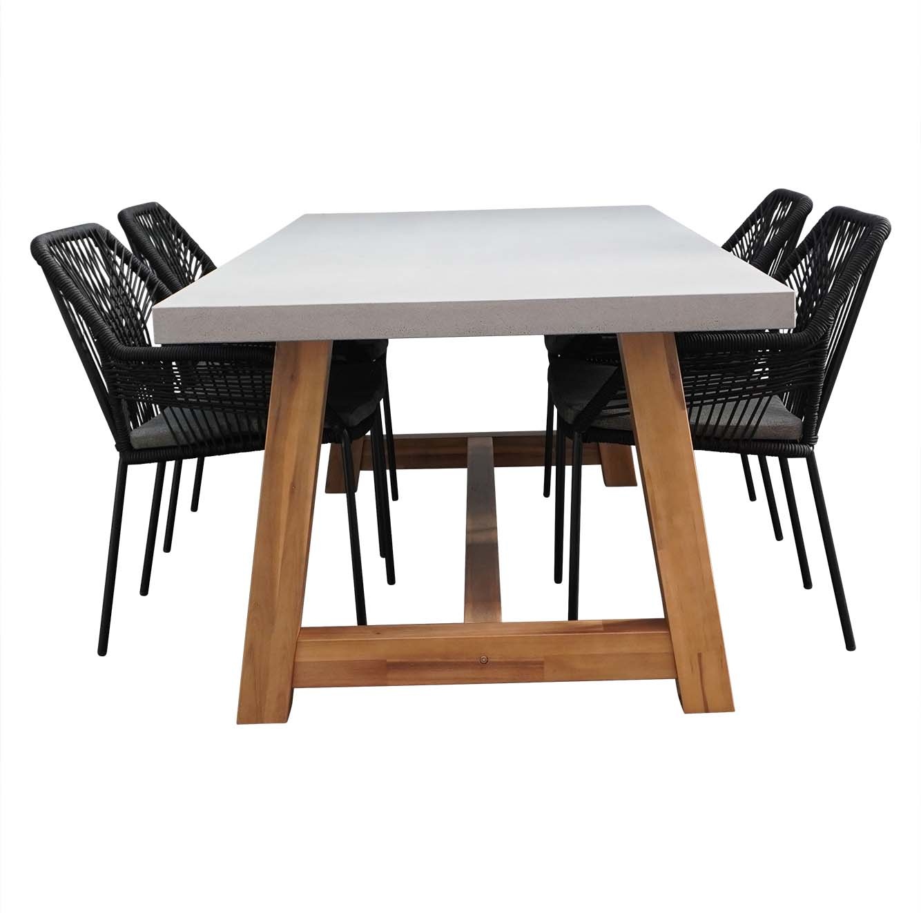 Veltis/Seville zwart betonlook dining tuinset 5-delig 200x100cm