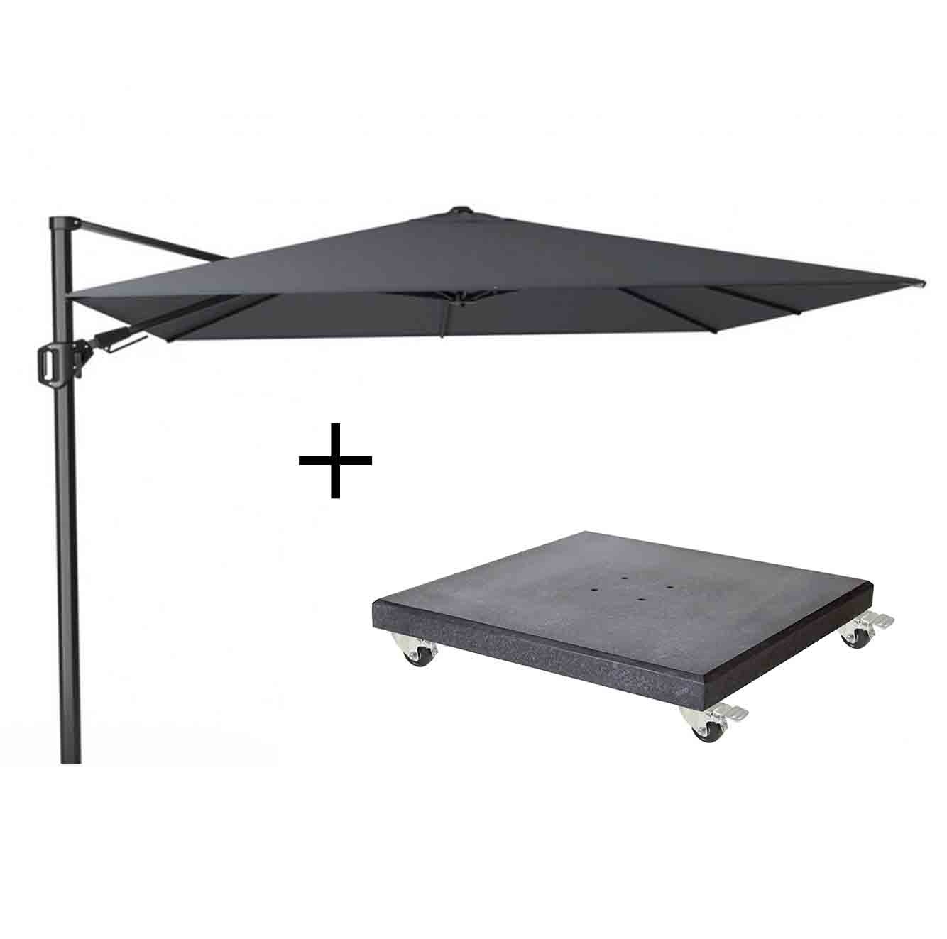 Challenger T² zweefparasol | 300x300cm met Modena parasolvoet 90kg | zwart