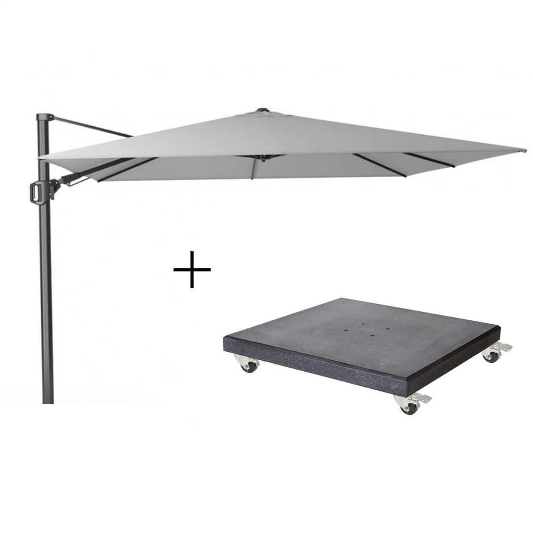 Challenger T² zweefparasol | 300x300cm met Modena parasolvoet 90kg | Light Grey