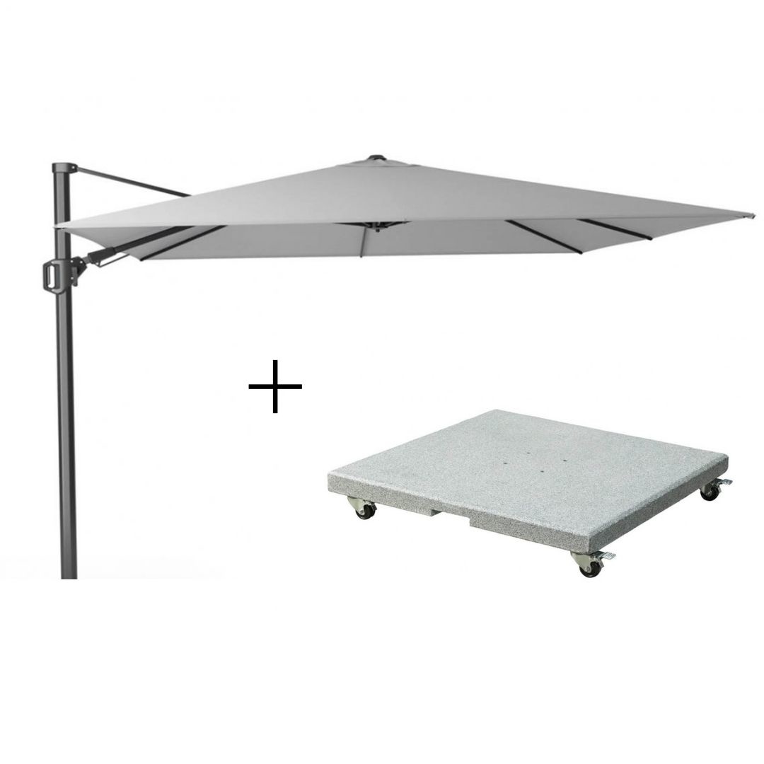 Challenger T² zweefparasol | 300x300cm met Salerno parasolvoet 90kg | Light Grey afbeelding
