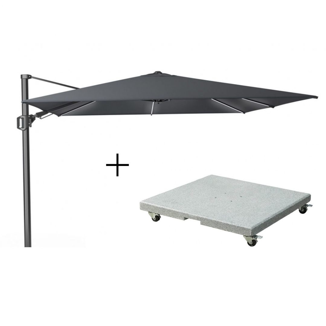 Challenger T² Glow zweefparasol | 300x300cm met Salerno parasolvoet 90kg | antraciet afbeelding