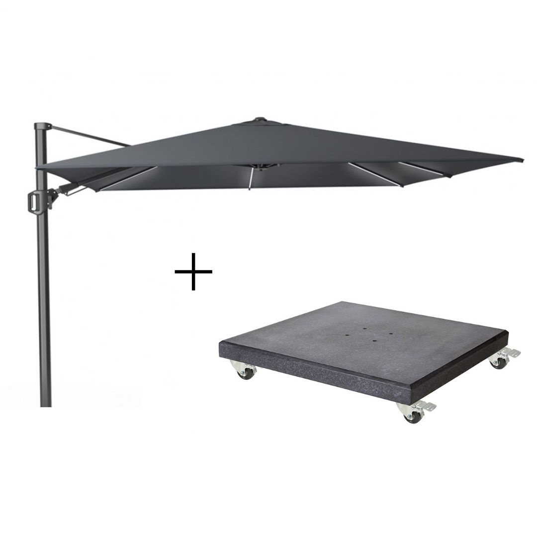 Challenger T² Glow zweefparasol | 300x300cm met Modena parasolvoet 90kg | antraciet afbeelding