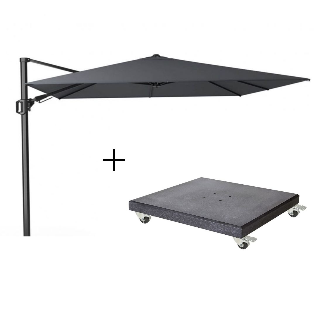 Challenger T² zweefparasol 300x300cm antraciet + Modena 90kg voet