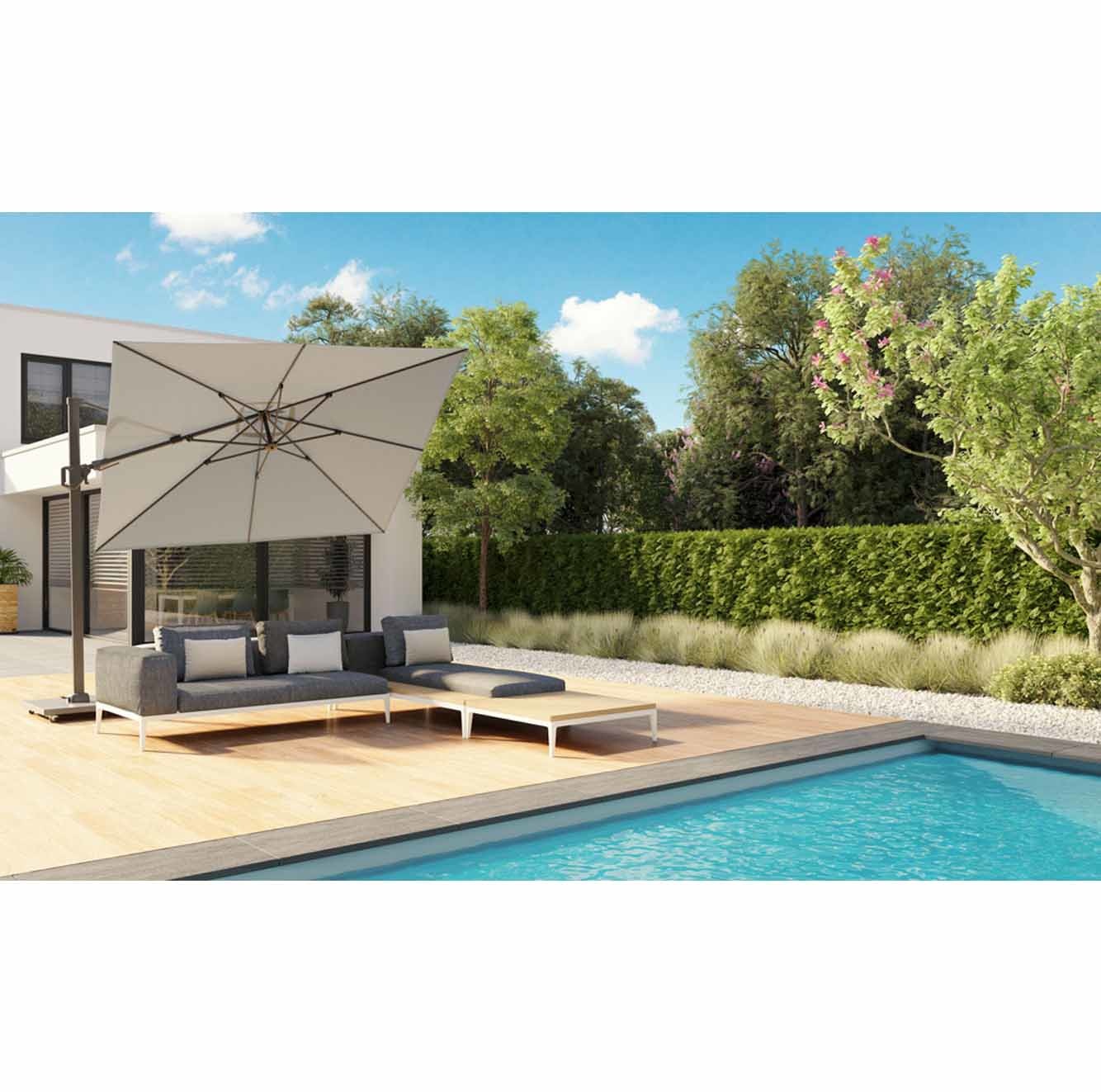 Challenger T² zweefparasol 300x300cm antraciet + Modena 90kg voet