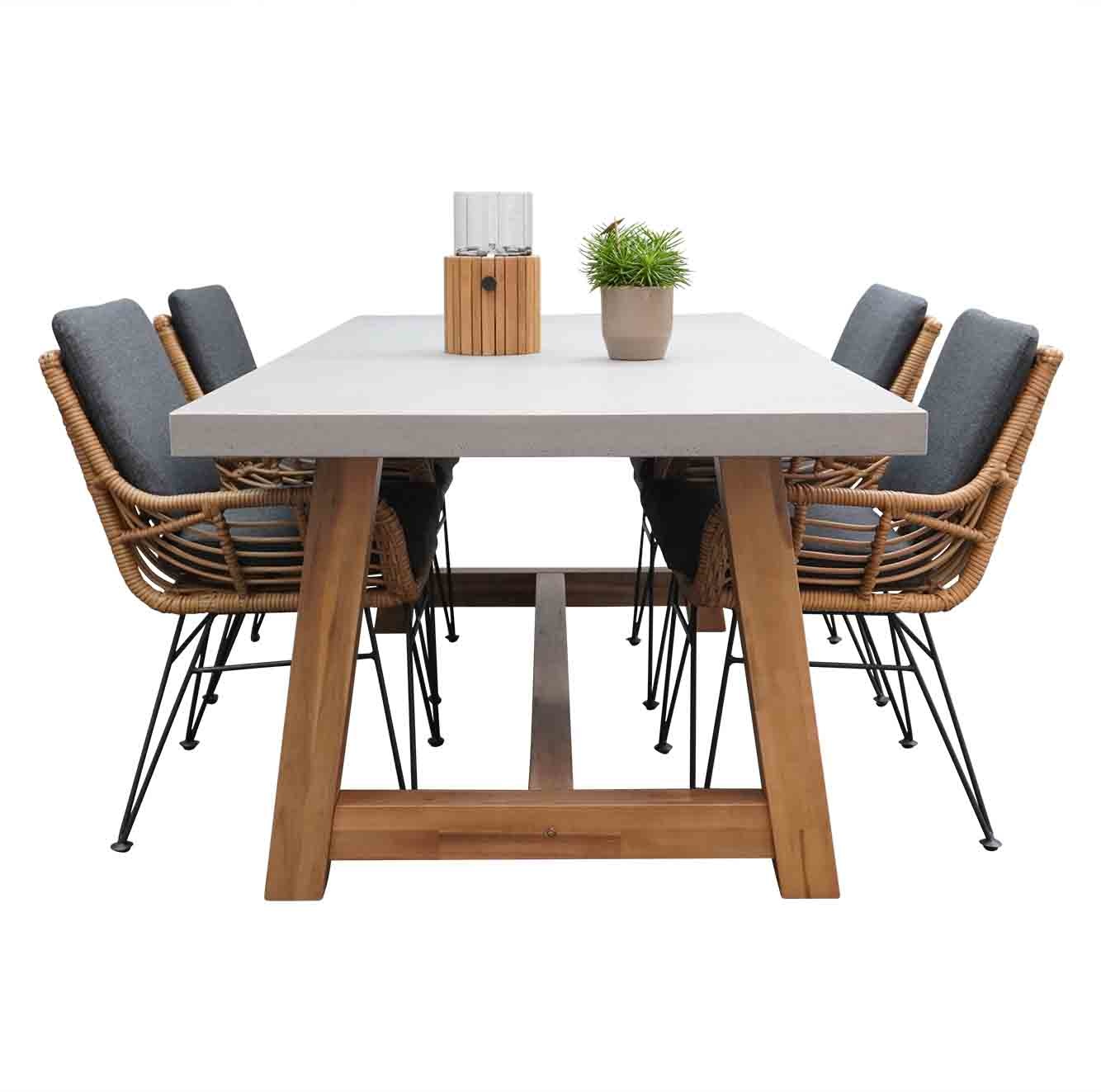 Veltis/Carlos antraciet dining tuinset | 4 personen | betonlook + wicker | 200cm