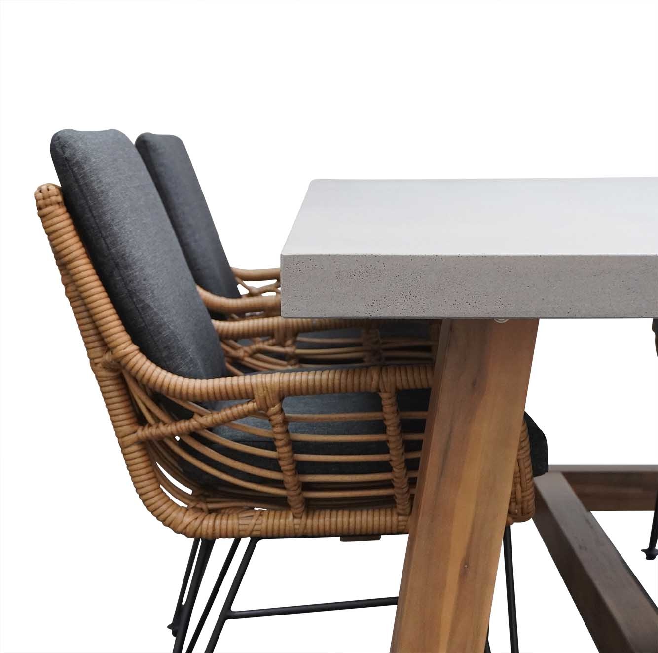 Veltis/Carlos antraciet dining tuinset | 4 personen | betonlook + wicker | 200cm