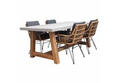Veltis/Carlos antraciet dining tuinset | 4 personen | betonlook + wicker | 200cm