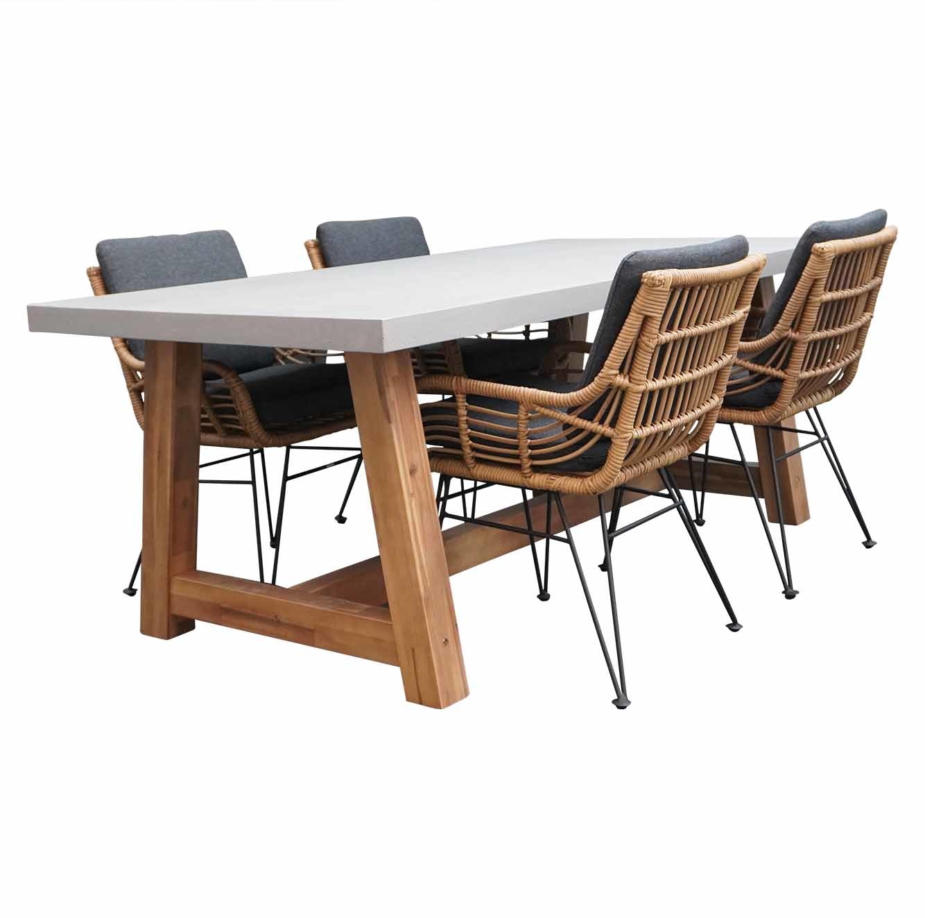 Veltis/Carlos antraciet dining tuinset | 4 personen | betonlook + wicker | 200cm