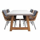 Veltis/Carlos antraciet dining tuinset | 4 personen | betonlook + wicker | 200cm