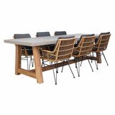 Veltis/Carlos antraciet dining tuinset | 6 personen | betonlook + wicker | 250cm